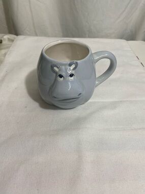Cute Hippo Coffee Mug 3D Animal Face Gray Ceramic Novelty Cup Dishwasher Safe